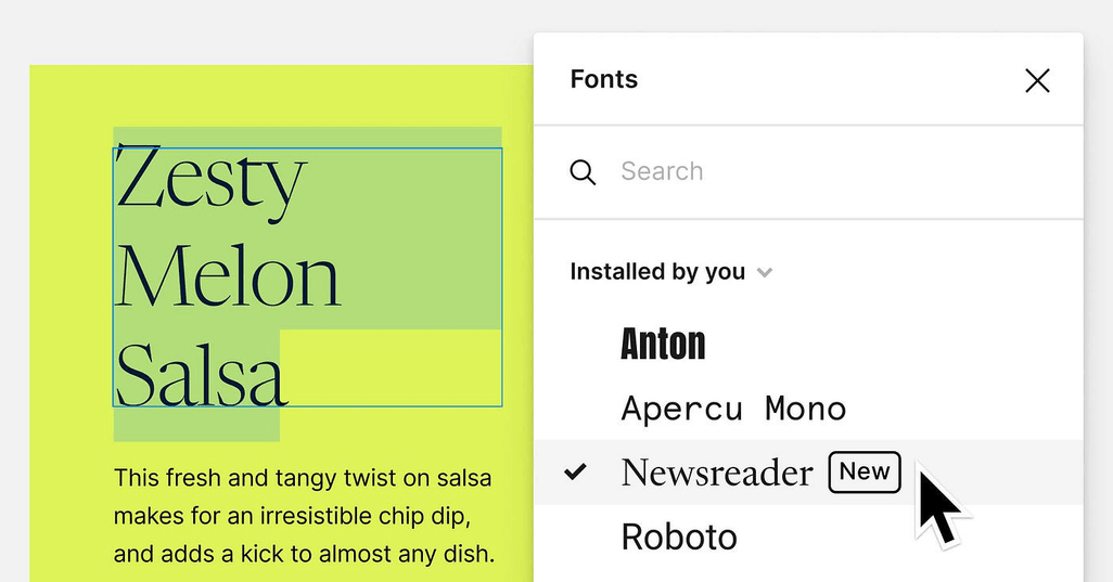 Screenshot of the new font picker